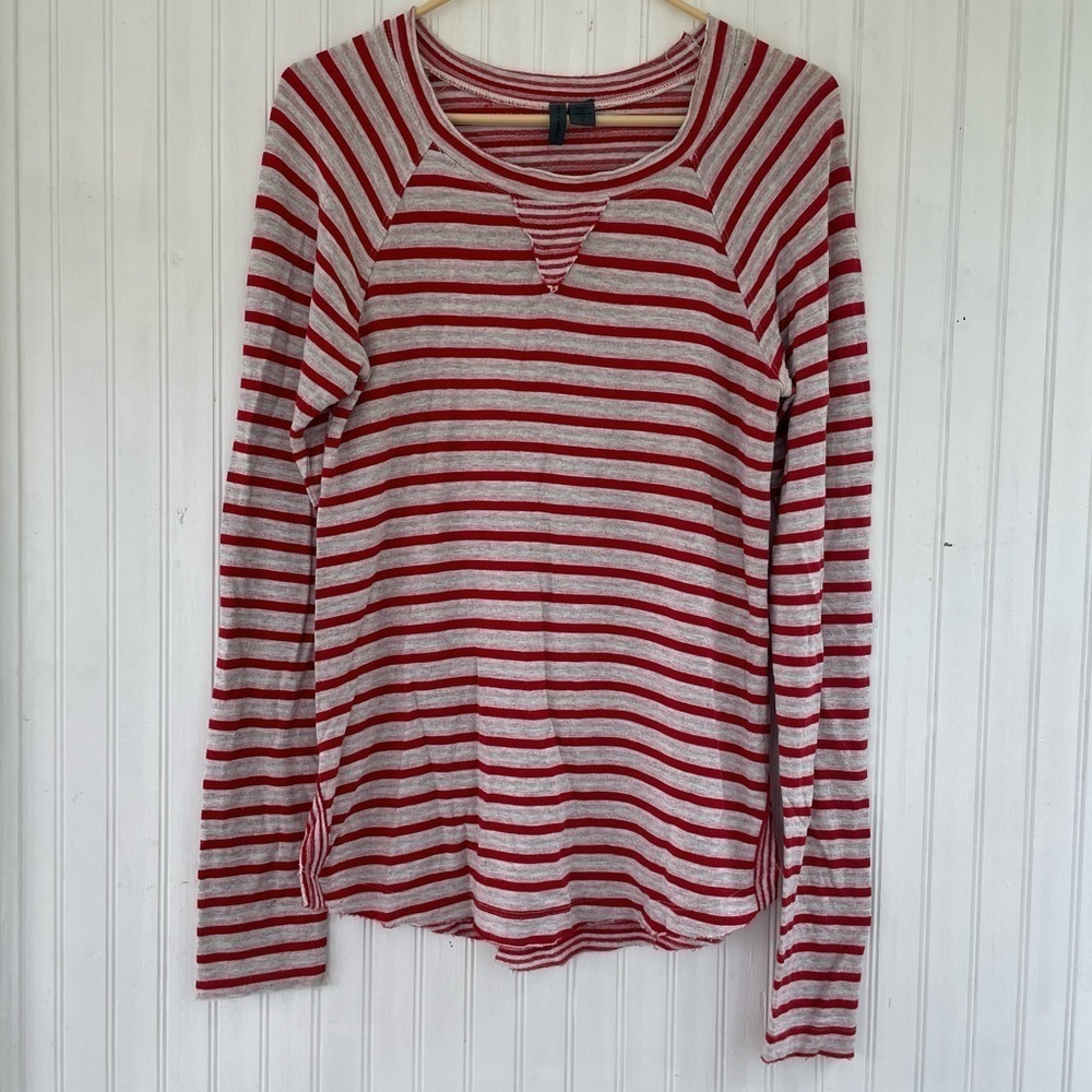 Anthropologie Left of Center Women's Red White Striped Long sleeve Tee SMALL